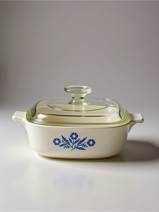 Corningware Other - Corningware White Covered Casserole with Blue Logo and Floral Mark